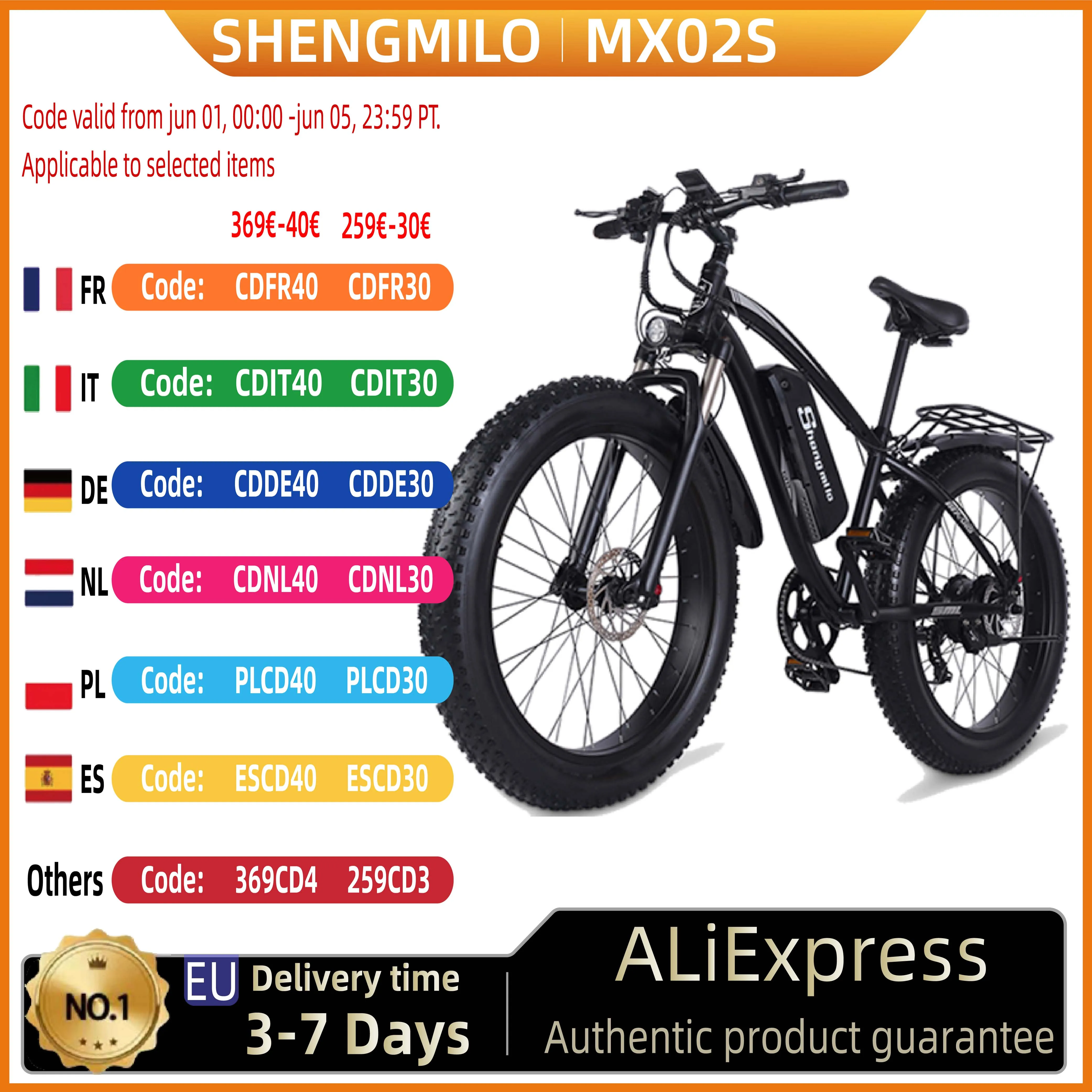 Shengmilo MX02S Elektrofahrrad 48V1000W 26 Zoll Elektrofahrrad 17AH Lithiumbatterie Bergbreitreifen
