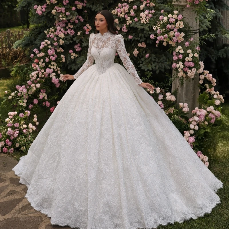 

Luxury White Dubai Arabic Mermaid Wedding Dresses Applique Lace Long Sleeves Court Train Wedding Dress Bridal Gowns vestidos de