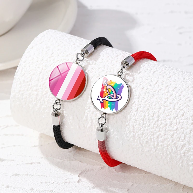 2 قطعة حبل أسود أحمر LGBT سوار قوس قزح الحب القلب مثلي الجنس مثليه فخر أساور للأزواج مجوهرات #2