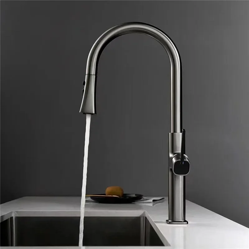 Grey Pull Out Brass Black Sink Faucet Mixer Tap 360 degree rotation torneira cozinha mixer taps Kitchen Tap