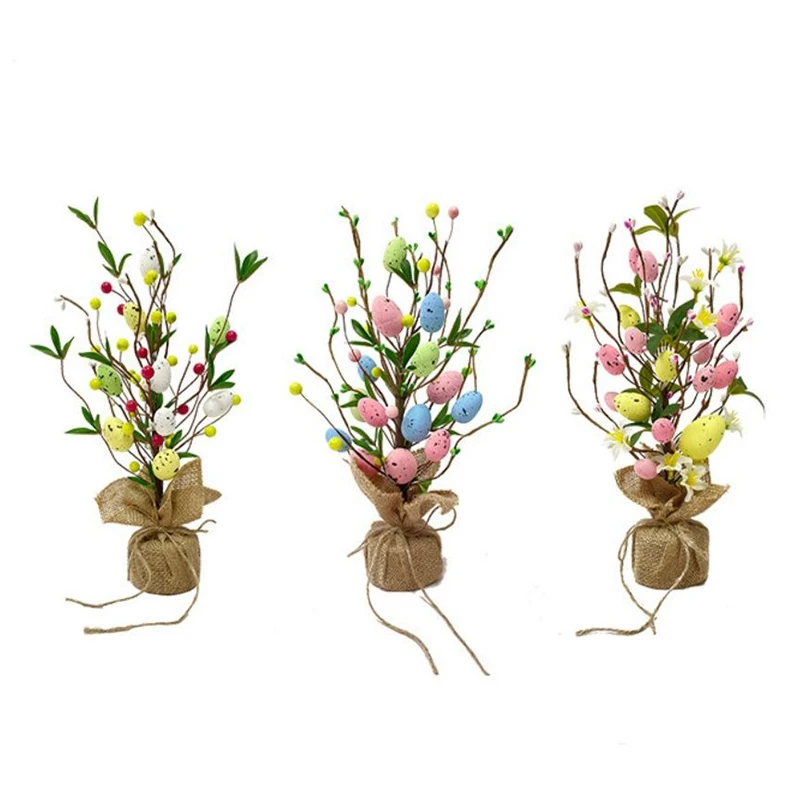 

Mini Easter Egg Tree Foam Simulation Tree Small Desktop Ornament Decoration Mounted Miniatures Home Room Cute DIY Festival Party