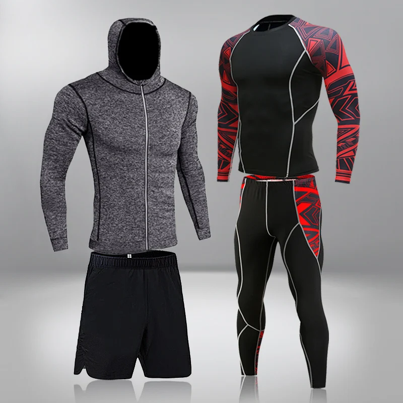 

4 Pcs/Set Men's Tracksuit Gym Fitness Compression Sports Suit Clothes Running Jogging Sport Wear Exercise Workout Jacket Tights