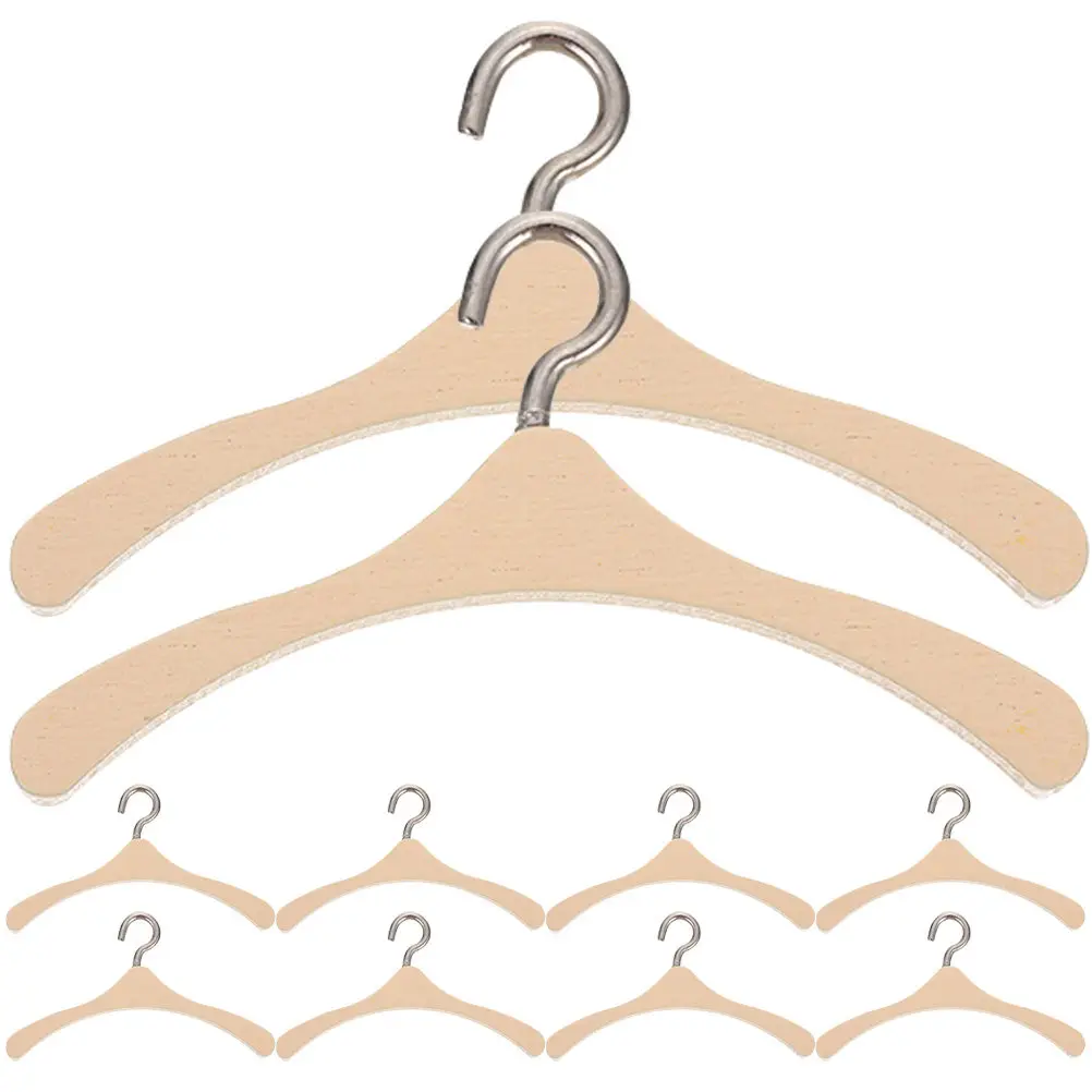 

10Pcs Exquisite Wooden Mini Clothes Hangers Dollhouse Accessory Micro Photography Decoration Miniature Closet Hanger for Tiny