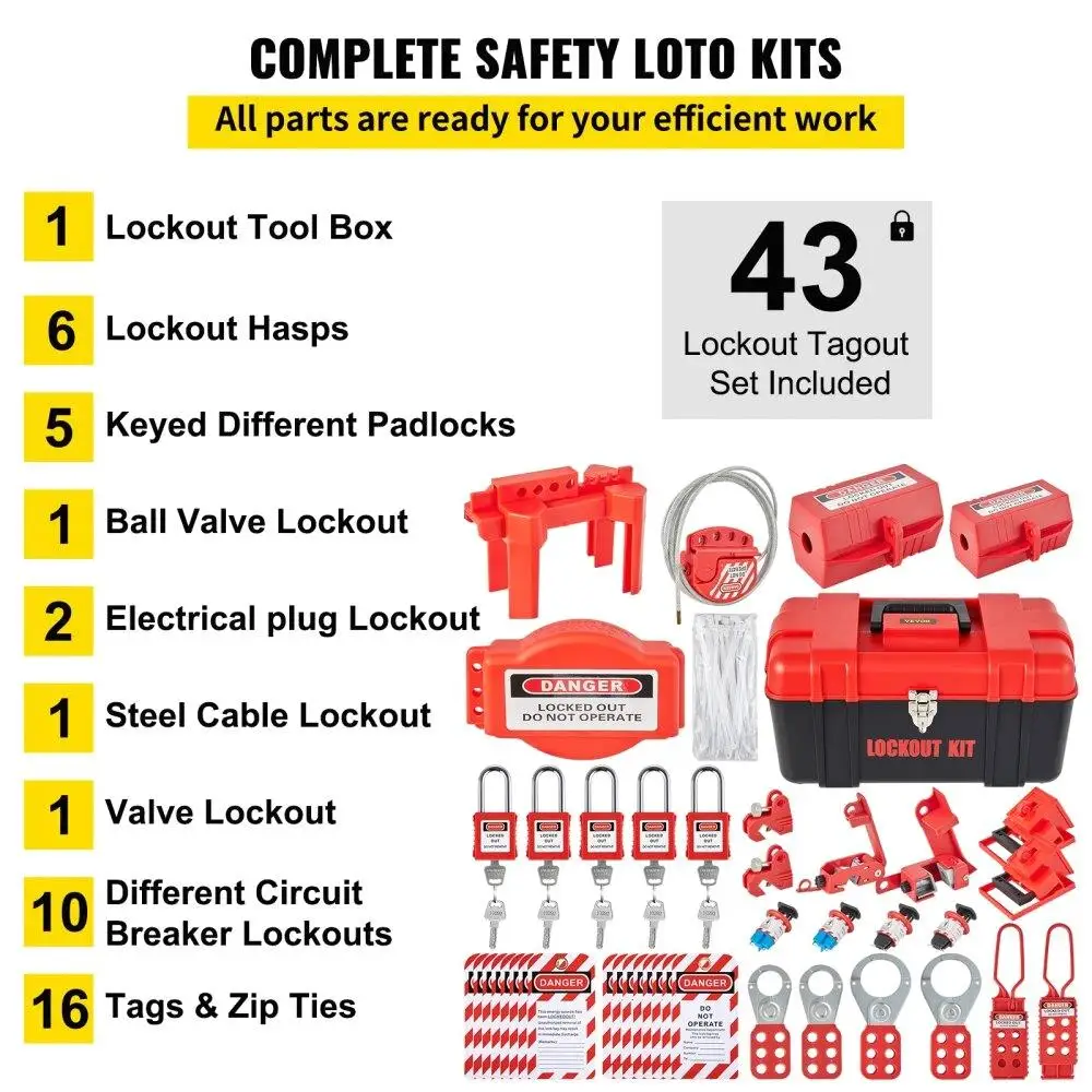 전기 안전을 위한 43PCS 잠금 태그아웃 키트 Loto 키트에는 자물쇠가 포함되어 있습니다. 5KindsLockouts Hasps 태그 타이 박스 산업용