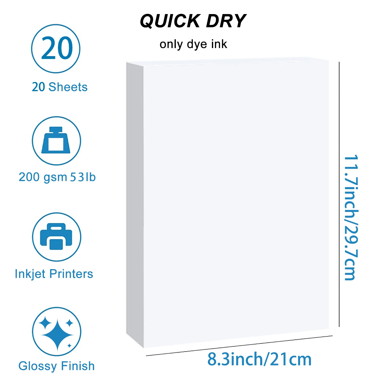 HUSPER A4 Glossy Photo Paper 20 Sheets 200gsm 53lb Single-Side Printing Inkjet Compatible Glossy Paper for Home Office Use
