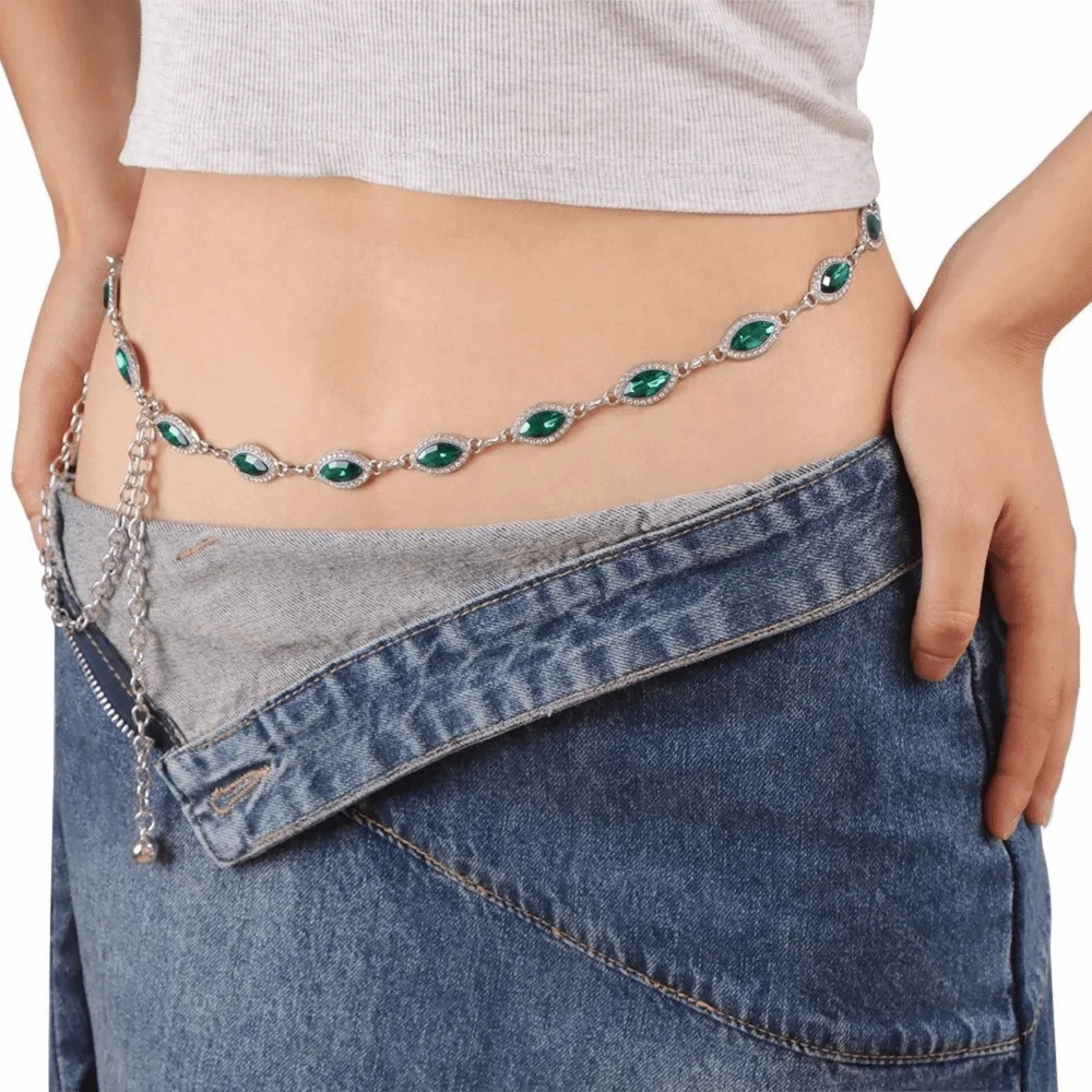 

All-match Metal Colorful Crystal Waist Chain Silver Gold Rhinestone Belly Belts Spice Girl Alloy Y2K Waistband Skirt Accessories