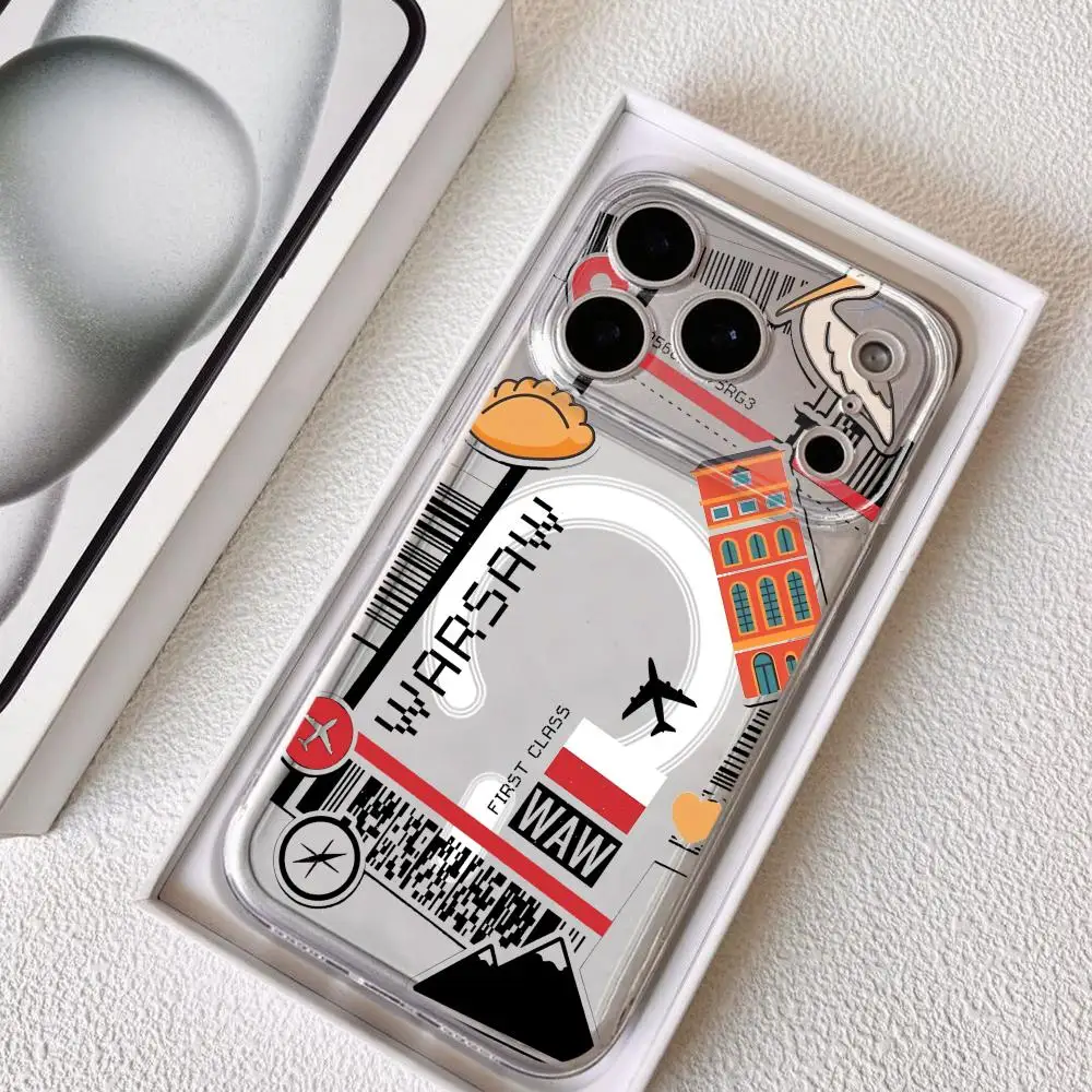 

Plane travel ticket poland Phone Case Magnetic Crystal Clear Case for iPhone 17-12 Pro Max Plus Slim Transparent Cover Charging