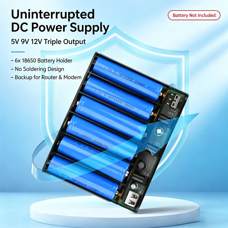 5V 9V 12V Output UPS Uninterrupted Power Supply Power Bank Box for Router Cellphone Power Storage Case 6x 18650 Battery