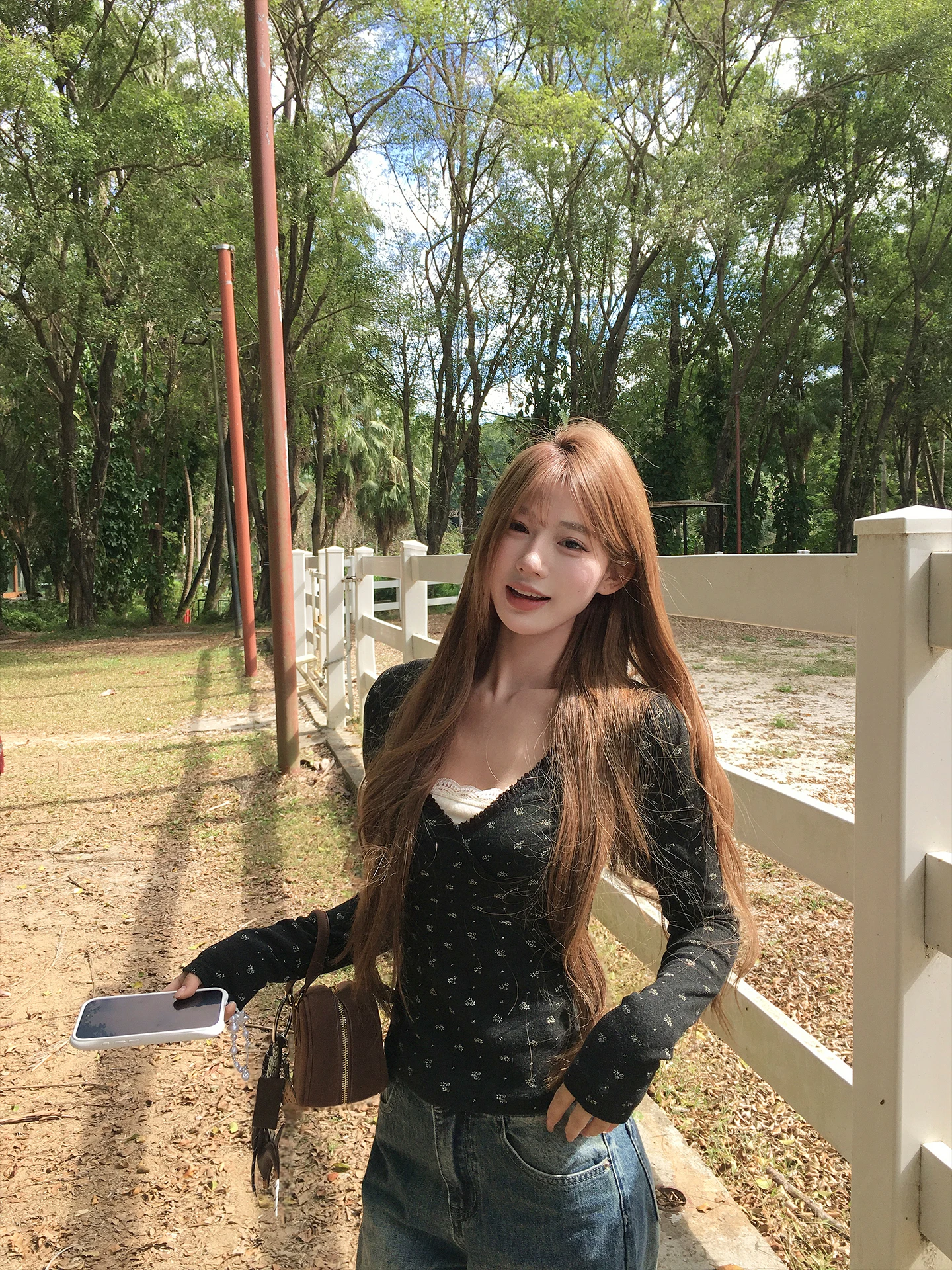 

Slim Fit Floral Print V-Ne Long Sve Base irt Women's Korean Sle T-irt Bla ey Commute Casual Daily Wear