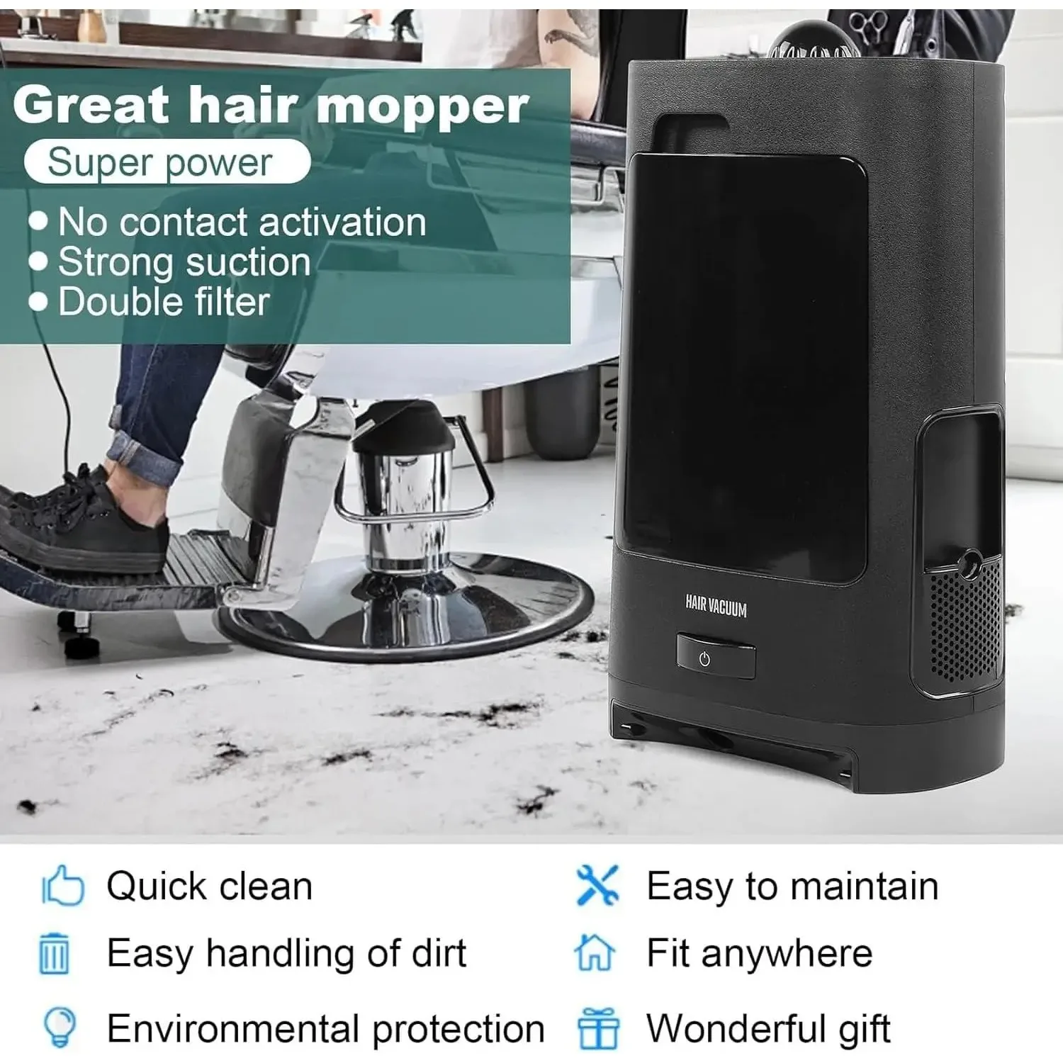 مكنسة كهربائية قوية بدون كيس بقدرة 1400 وات مع مستشعر الأشعة تحت الحمراء بفلتر HEPA وشفط 6 رطل لاستخدام الصالونات التجارية/الغبار والفنادق