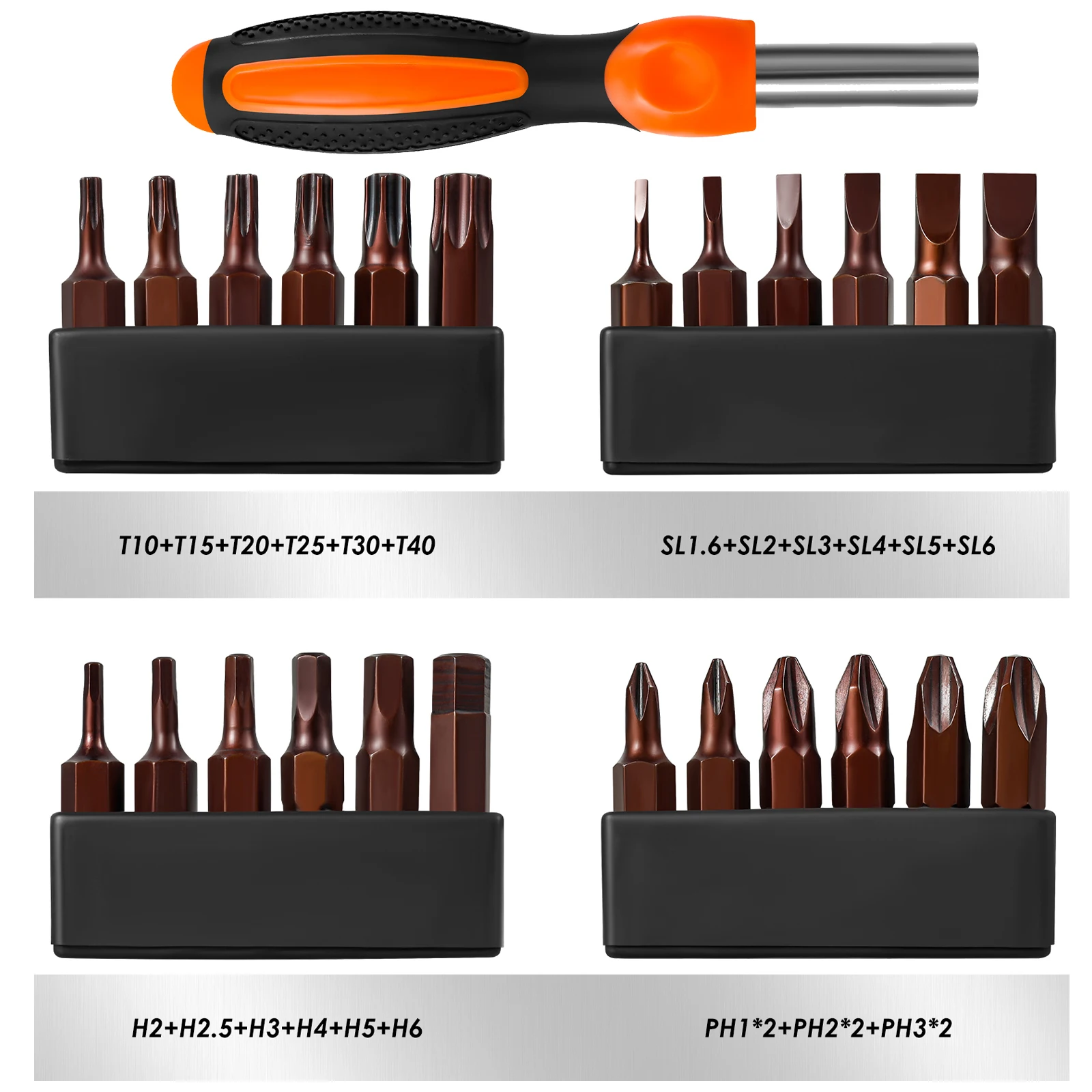 25Pcs Screwdriver Bit Set with Magnetic Tip 1/4 Inch Hex Shank 25 mm Cross/Slotted/Torx/Hex Head Short S2 Steel Bit Hand Tool
