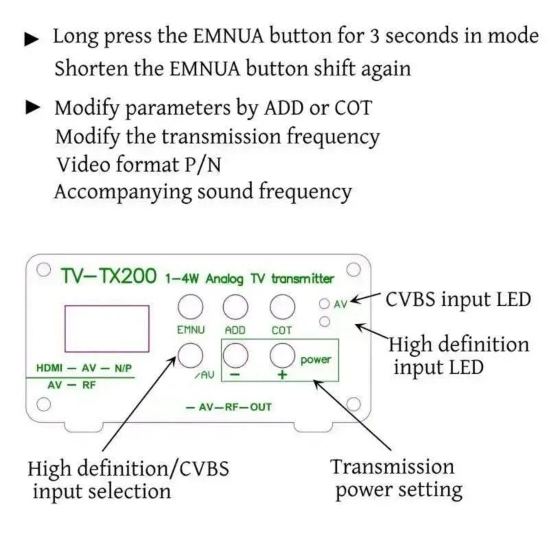 Transmisores analógicos aluminio TV-TX200 con accesorios entrada analógica CVBS 1080p CVBS 1080p