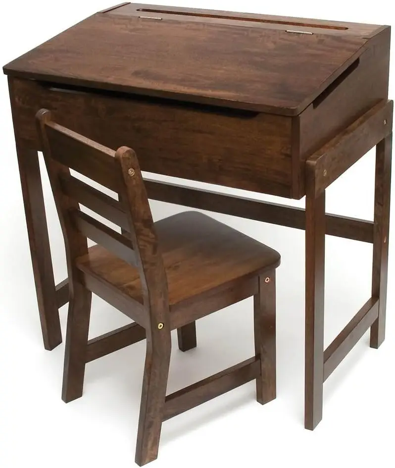 

Child's Slanted Top Desk & Chair, Walnut Finish, 25 1/2" x 16" x 26"