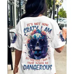 Retro T-shirt Summer 3D Printed Skull Pattern Short Sleeve Pullover Tops 2024 Clothes T Shirts Women‘s Street Casual Plus Size