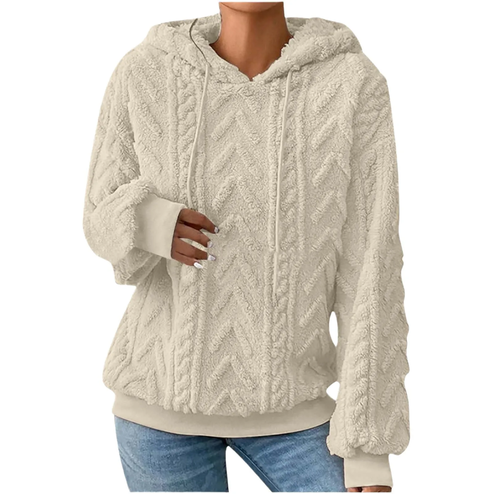 Hooded Hoodie Long Sleeve Loose Fit Commuter with Patchwork Single Regular Length Casual Ribbed Standard Length Women Hoodie