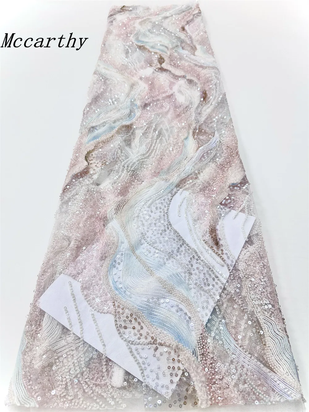 5 Yards Luxury French Mesh Beaded Lace Fabric High Quality African Sequins Groom Lace Fabrics For Nigerian Wedding Dress