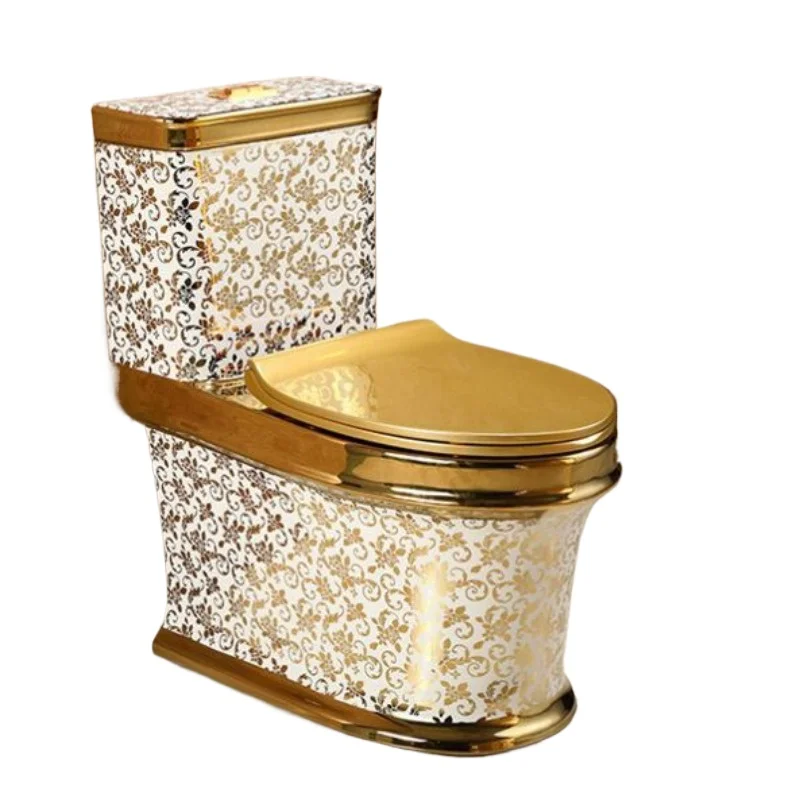 Luxury sanitary ware, floor standing bathroom, integrated toilet, golden bathroom ceramic