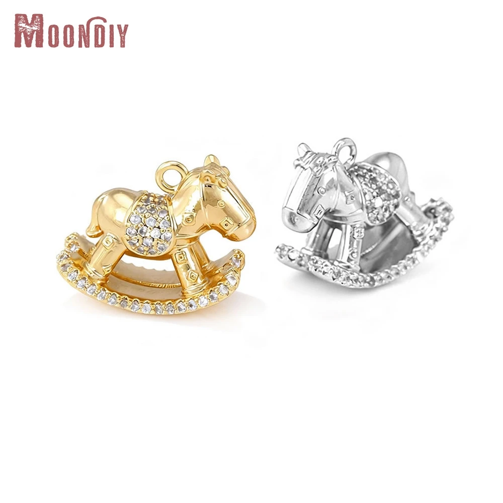 

2PCS 14x18MM 18K Gold Color Brass and Zircon Rocking Horse Charms Pendants High Quality Diy Necklace Earrings Making Accessories