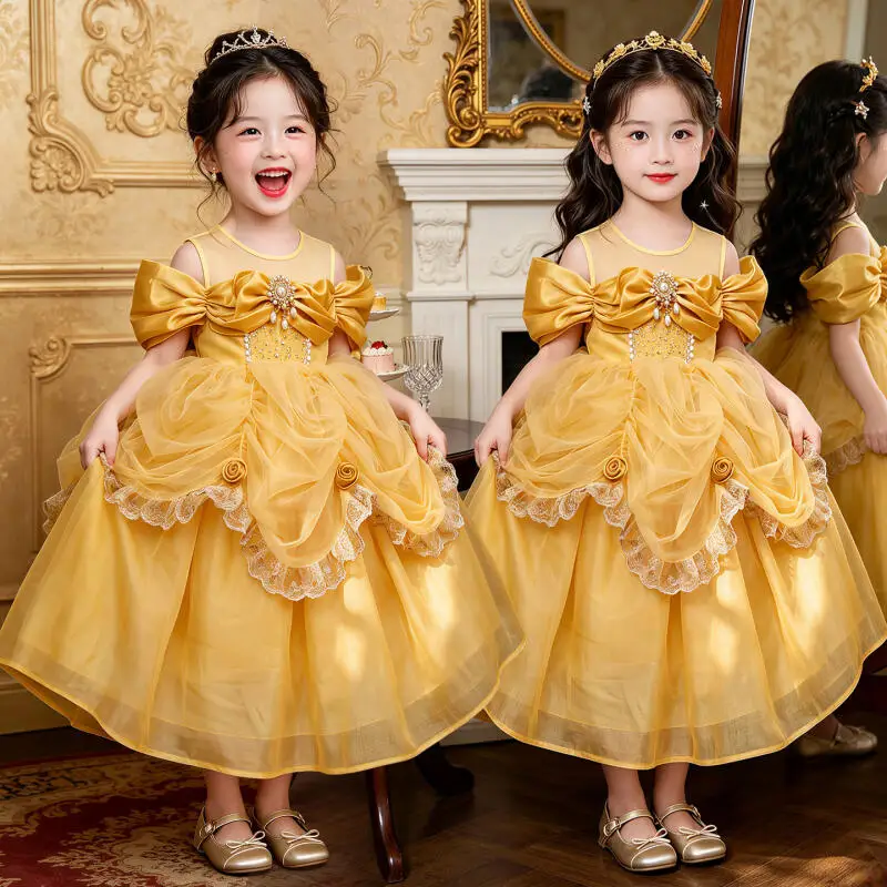 golden-girl-lolita-princess-dress-bow-decoration-party-dress-ruffled-tutu-skirt-sequin-layered-dress-ball-gown-festival-gift