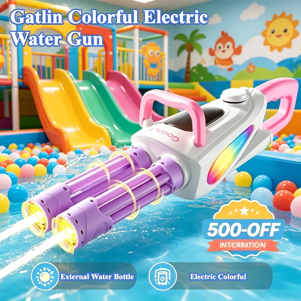 

Dual Tube Gatling Water Gun Toy with Spitfire Effect Rotating Long Range Water Blaster for Summer Outdoor Games