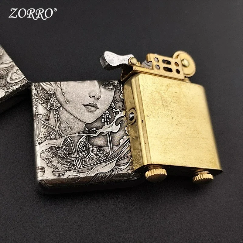 ZORRO 790 White Copper Relief Kerosen Lighters Smoking Third Generation Silver Shell Brass Gall, Collection Gift, Gift for Men