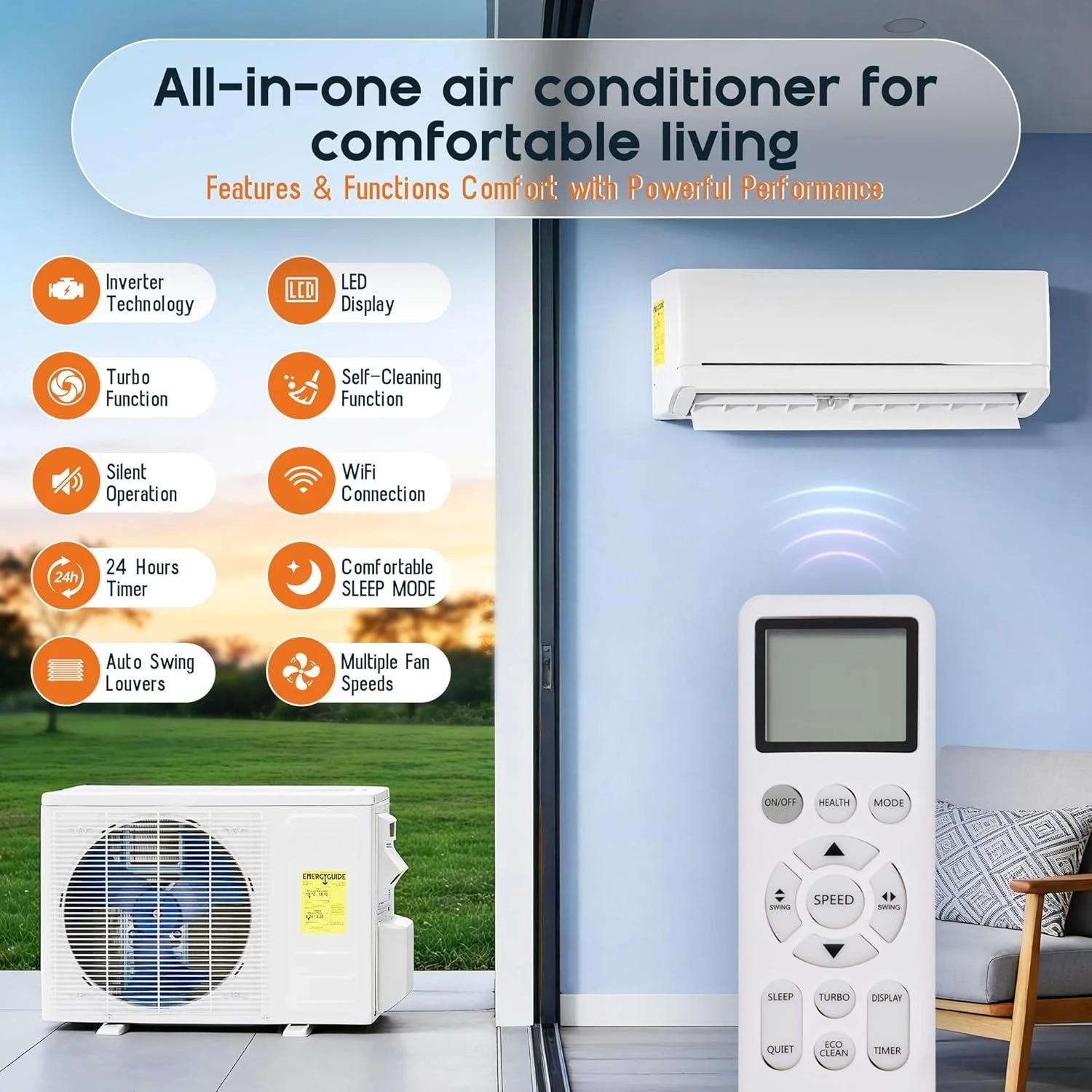 

Mini Split Air Conditioner And Heater 12000 BTU SEER2 18 Inverter Energy-Efficient AC with Customized 208-230V