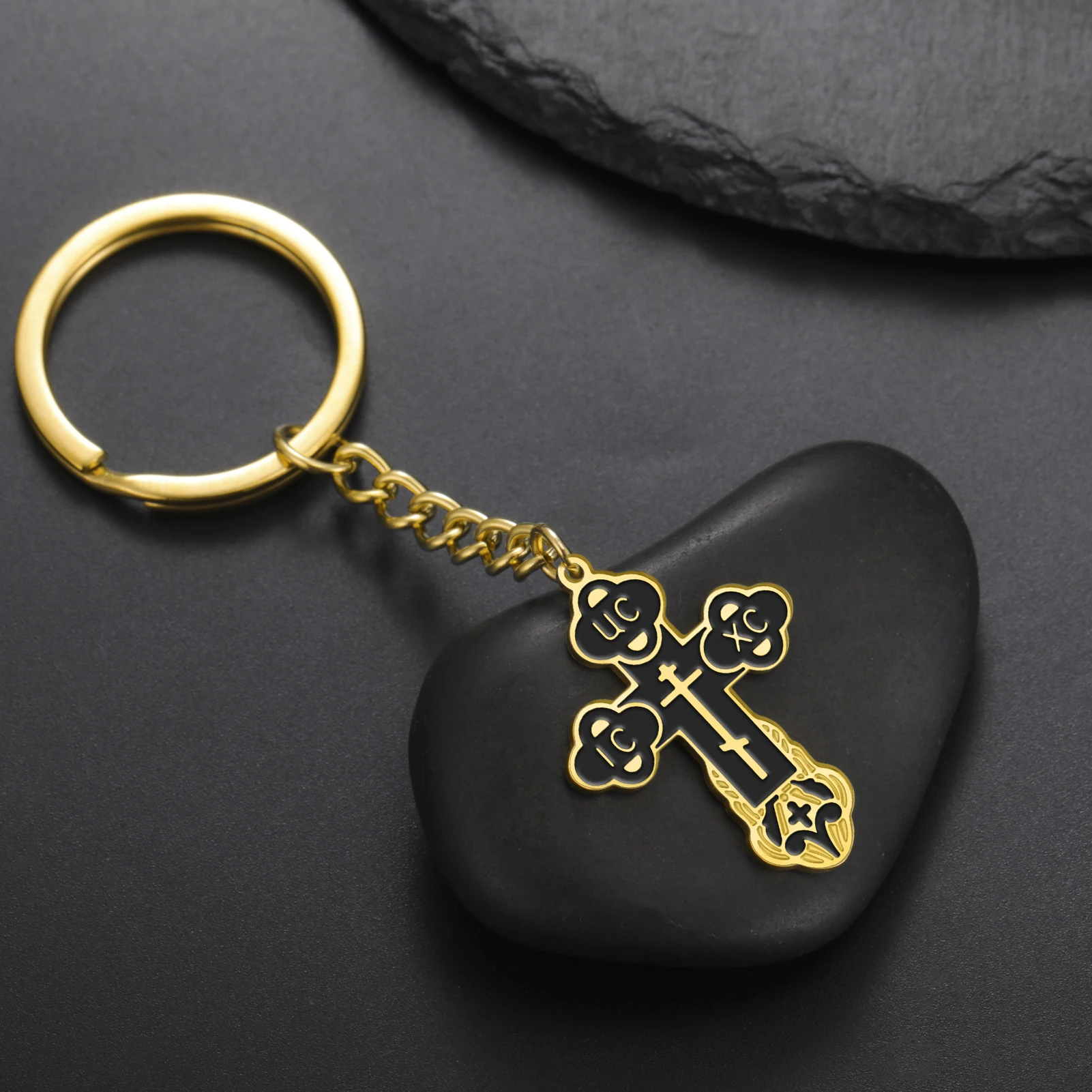 COOLTIME Edelstahl-Kreuz-Anhänger-Schlüsselanhänger, östliche orthodoxe Inschriften, Amulett-Schlüsselanhänger, christlicher Gebetsschmuck – Detail 9