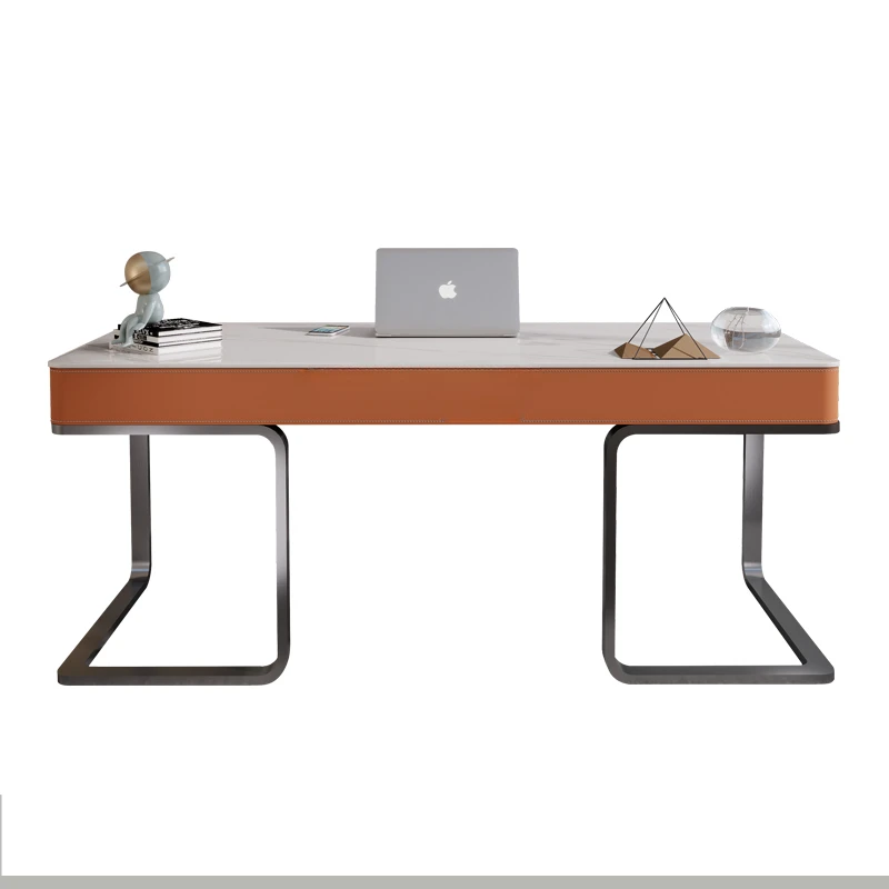 Saddle Leather Study Desk Modern Home Writing Desk Light Luxury Minimalist Stone Plate Office Computer Desk