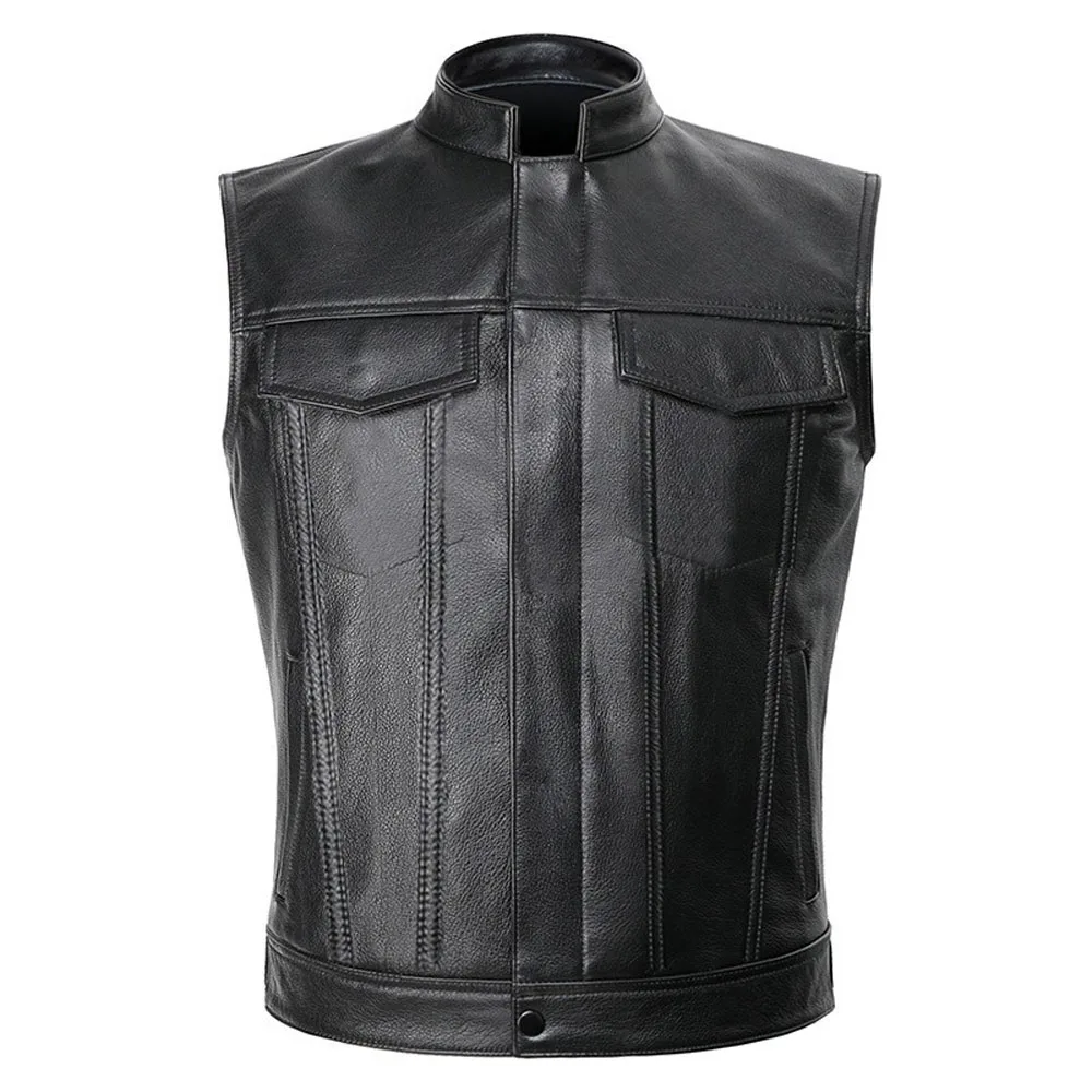 

FKYBDSM Men's High-quality Excellent Pocket Button Leather Vests Cute Motorcycle Casual Leather Vests