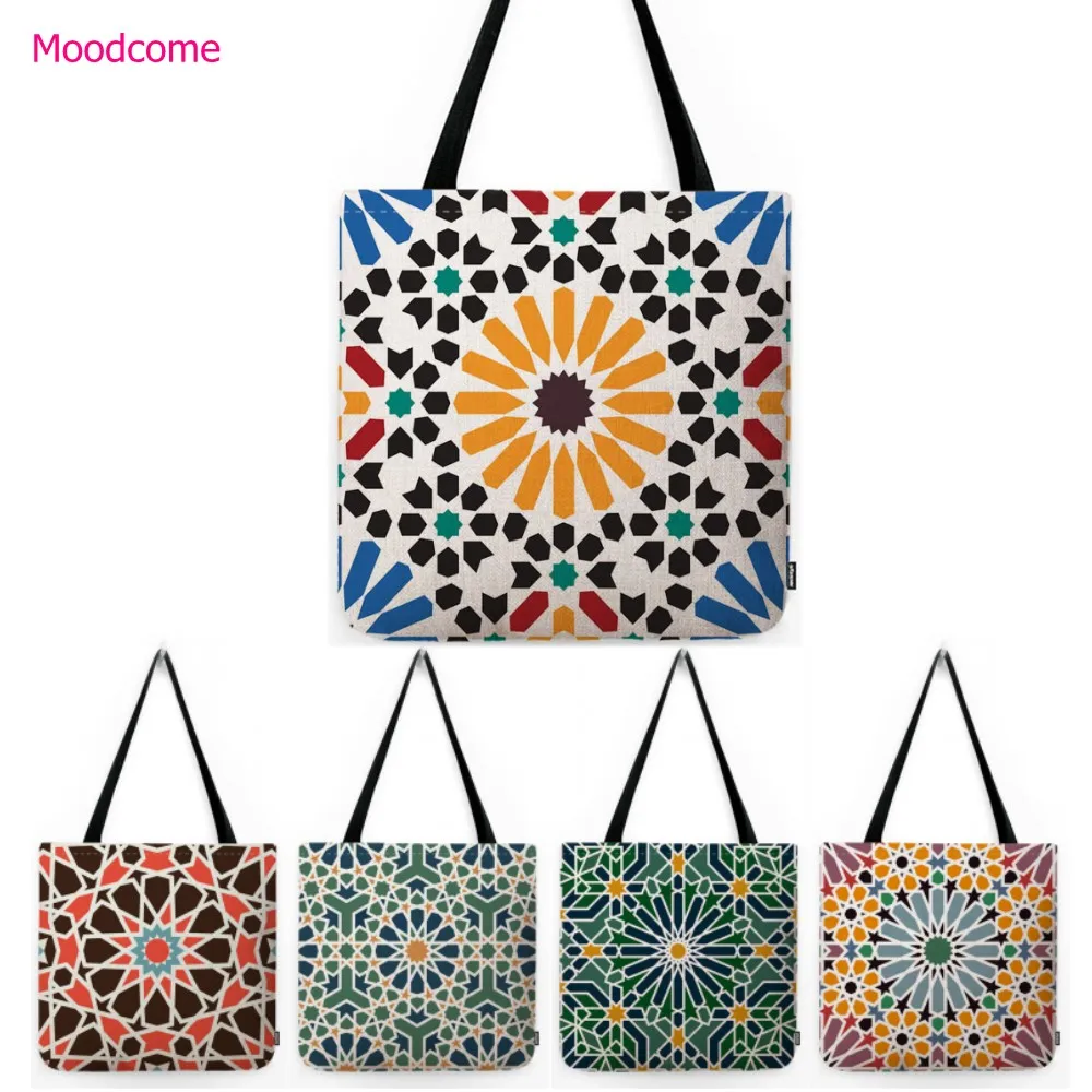 

Классическая влагостойкая Льняная сумка-тоут с арабским узором на Средний Восток, с геометрическим рисунком