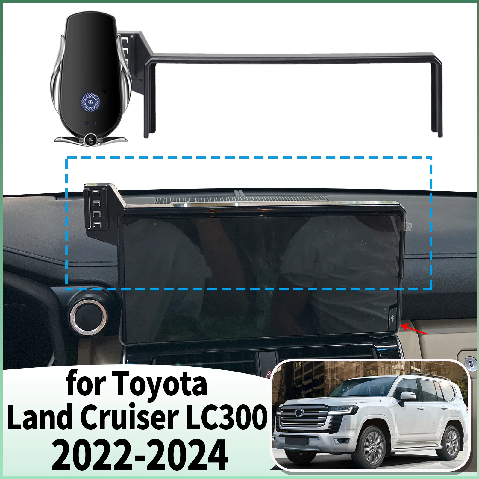 

fit for Toyota Land Cruiser LC300 2022 2023 2024 (Screen with USB) Specific Dashboard Navigation Phone Holder Mount Design Car