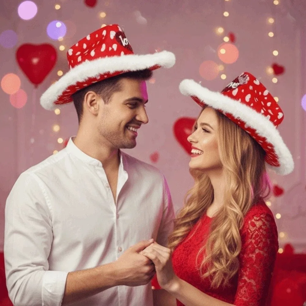 

Cool Wide Brim Red Heart Cowboy Cap Warmer Woolen Cowgirls Top Hat Lightweight Felt Valentine's Day Party Hat Carnival