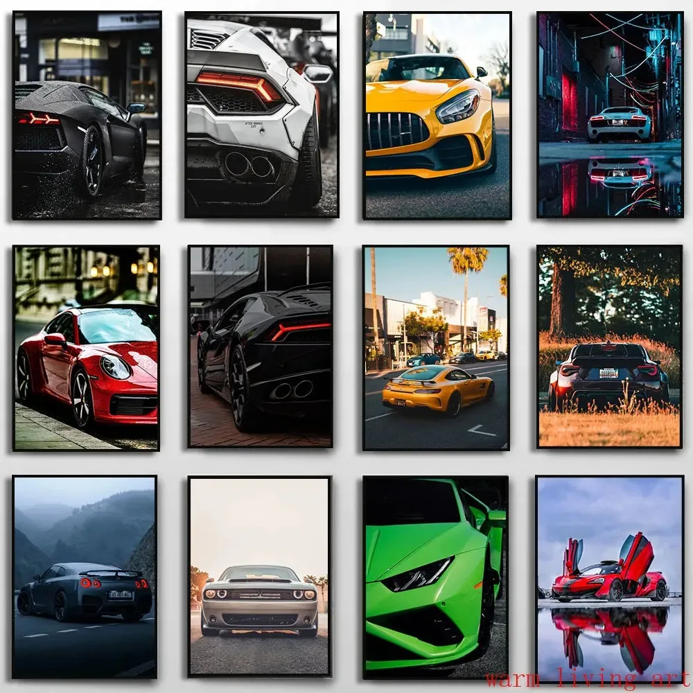 World Luxury Sport Car Black Benz Supercar Tail Light Canvas Painting Print Wall  Poster Racing Picture Office Room Home Decor