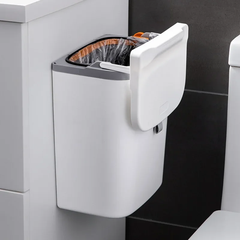 9L Hanging Trash Can For Kitchen Large Capacity Kitchen Recycling Garbage basket Bathroom Wall Mounted Trash Bin With lid