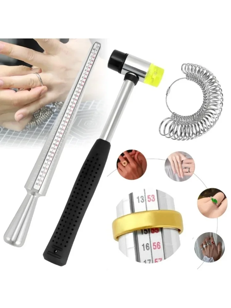 Schmuckherstellungshammer, Schmuckwerkzeuge, Fingermessinstrument, Ringgrößenmessstab, Kettenherstellungswerkzeug-Set (mit Messlineal), DIY Perlen- und Schmuckherstellungswerkzeug-Kit