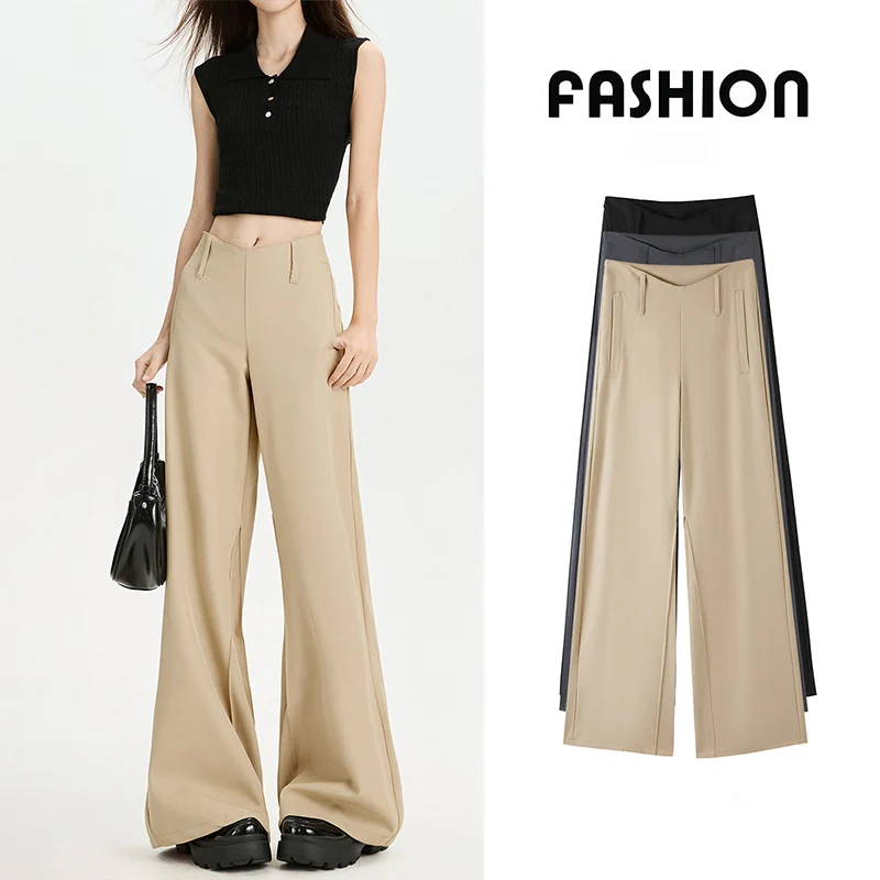 

Новые американские сексуальные брюки с низкой талией, женские простые утягивающие офисные женские расклешенные брюки, однотонные темпераментные брюки для поездок на работу