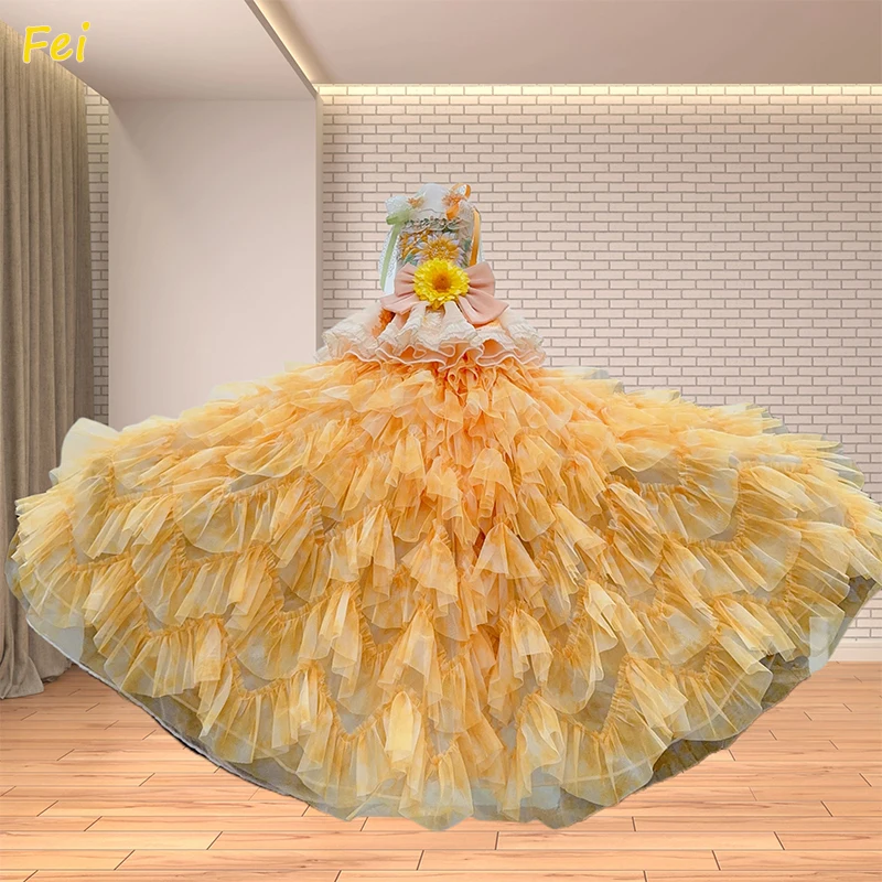 

Summer Sunflower Pet Dress - 3D Embroidery Adjustable Sling Gown for Small Dogs, Chihuahua Poodle Bichon S-M Size