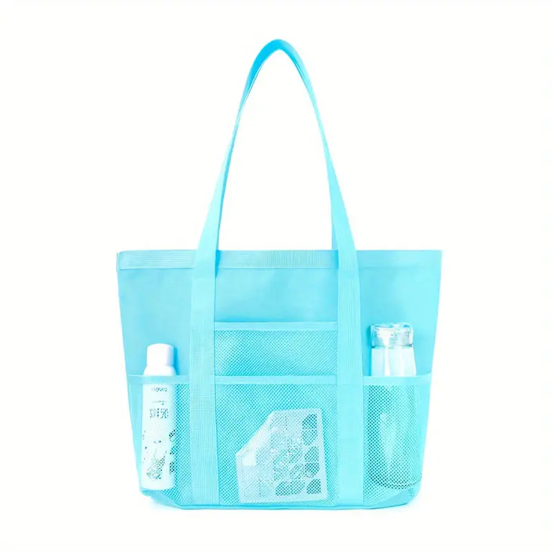حقائب الشاطئ سعة كبيرة حقيبة حمام السباحة مقاوم للماء شبكة اللياقة البدنية حقيبة يد المحمولة حقيبة السباحة لزجاجة المياه النظارات الشمسية للنساء #4