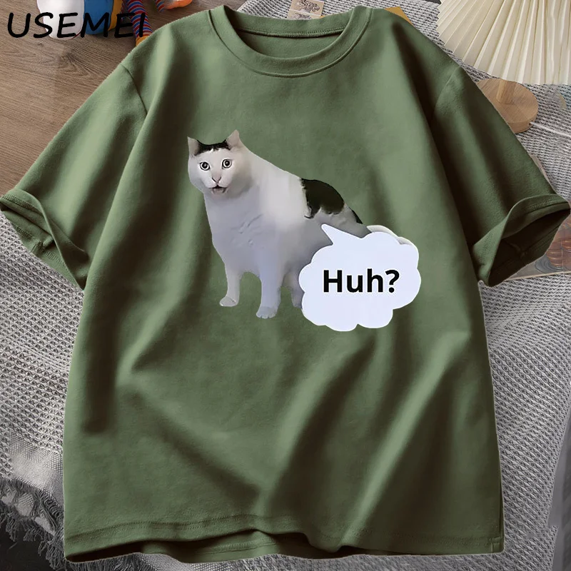 Huh Cat Funny Meme T Shirt Men Women Absurd Weirdcore T-Shirt Casual Round Neck Cotton Short Sleeve Tshirt Unisex Streetwear Tee