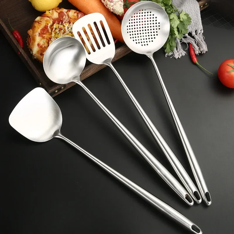 Food Grade Stainless Steel Wok Spatula Metal Kitchen Utensils Slotted Turner Spoon Ladle Cooking Tools Utensil Set