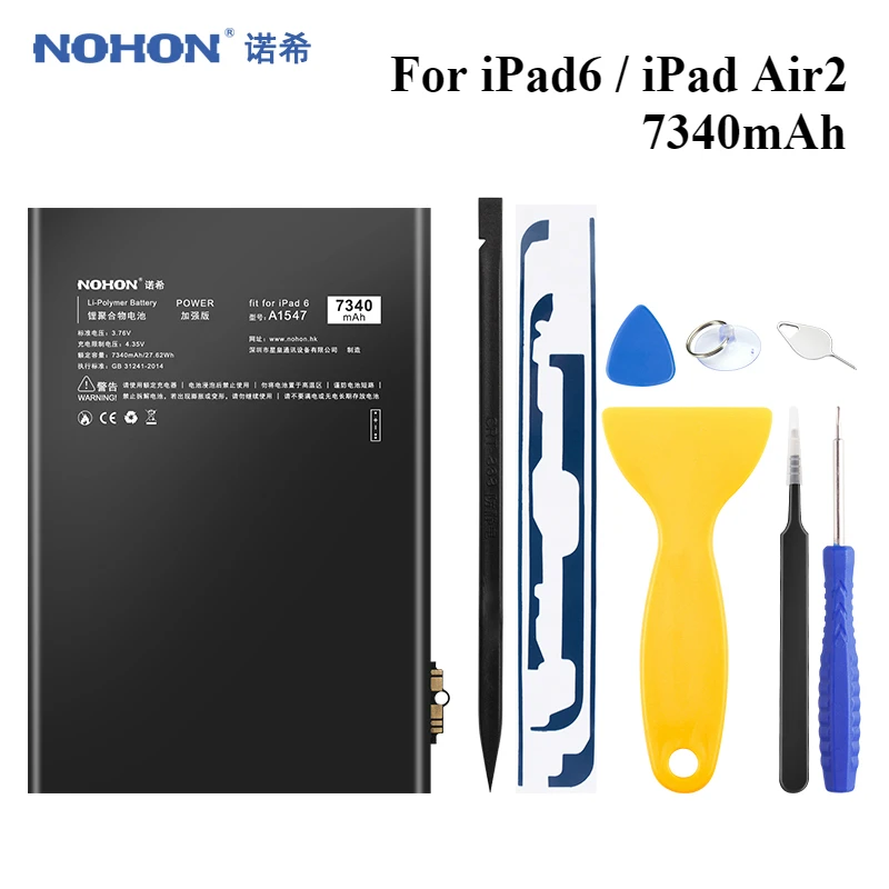 NOHON Tablet Battery for iPad 6 iPad6 A1547 A1566 A1567 7340mah Replacement Batteries for iPad Air 2 Air2 Bateria Free Tools