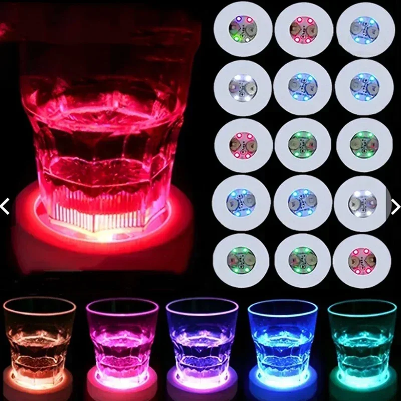 100PCS Wholesale LED Coaster Light Up Coasters Stickers Liquor Bottle Drink Luminous Cup Mat Club Bar Party Car Vase Decor