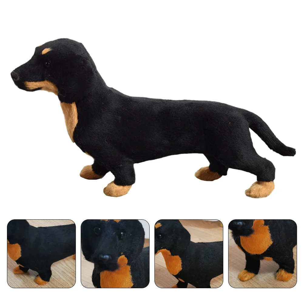 Modelo de perro salchicha en miniatura, juguetes para niños, figuras de perros realistas, figuras exteriores destacadas de lana sintética para niños, animales