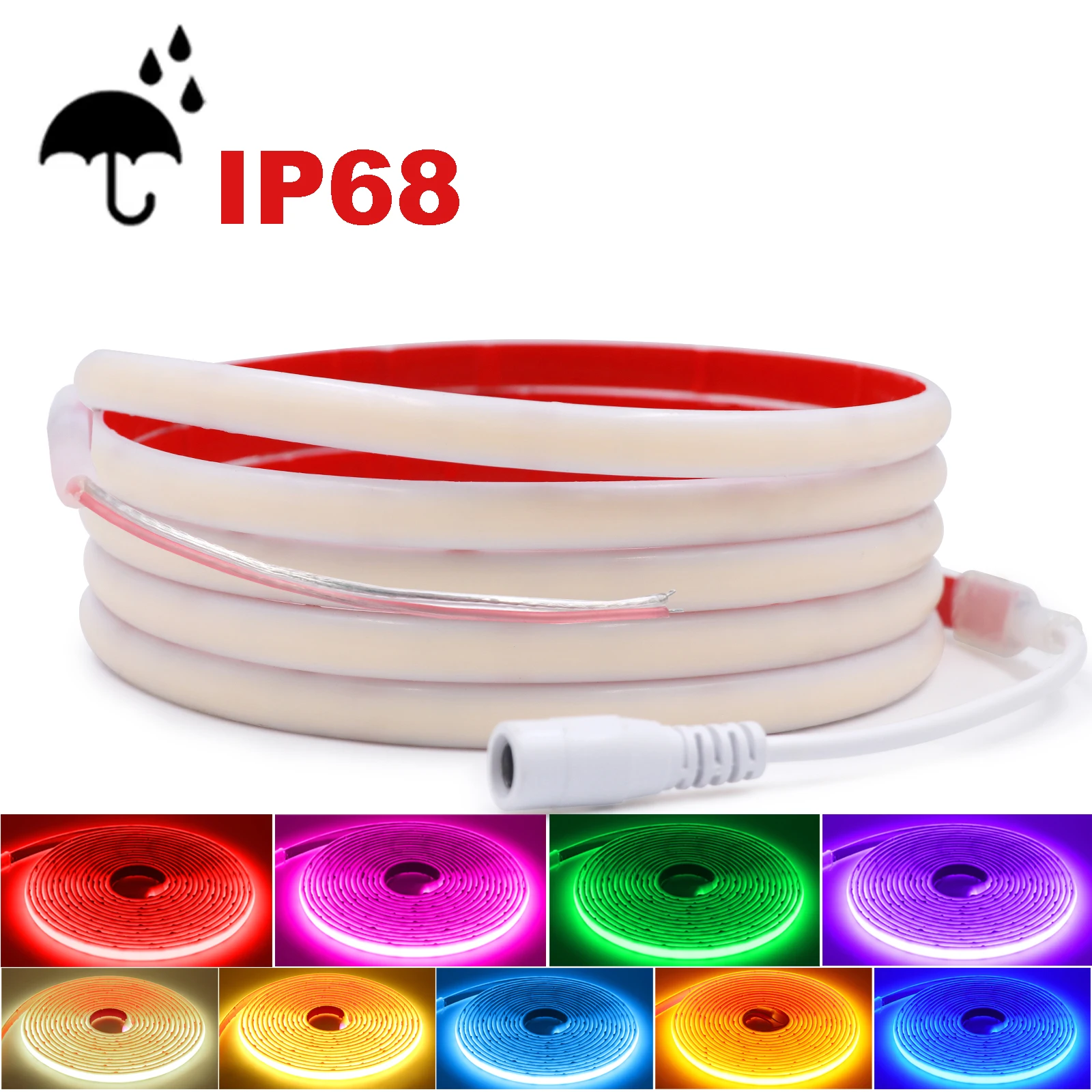 IP68 Waterproof COB LED Strip Light 12V 320LEDs/m for Garden Flexible Neon Tape Light Warm Natural White Red Blue Green Pink