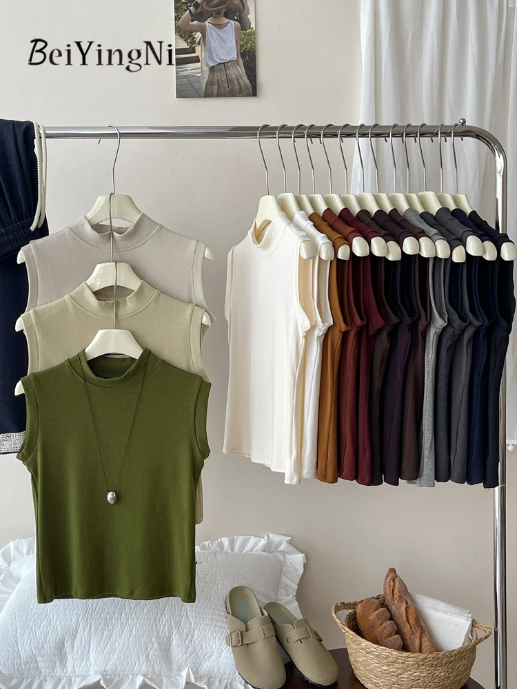 

Beiyingni 2025, топы на бретелях в корейском стиле, женские топы y2k, винтажные повседневные облегающие базовые футболки без рукавов, женская верхняя одежда, водолазка, жилет