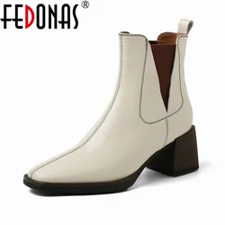 FEDONAS New Arrival Ankle Boots For Women Round Toe Slip On Warm Short Shoes Woman Thick High Heels Fashion Autumn Winter Boots