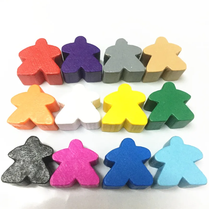 12PCS Wooden Humanoid Meeples Pawn Chess Pieces 12 Colors Standard Size 16mm For Meeple Carcassonne Board Game Accessories