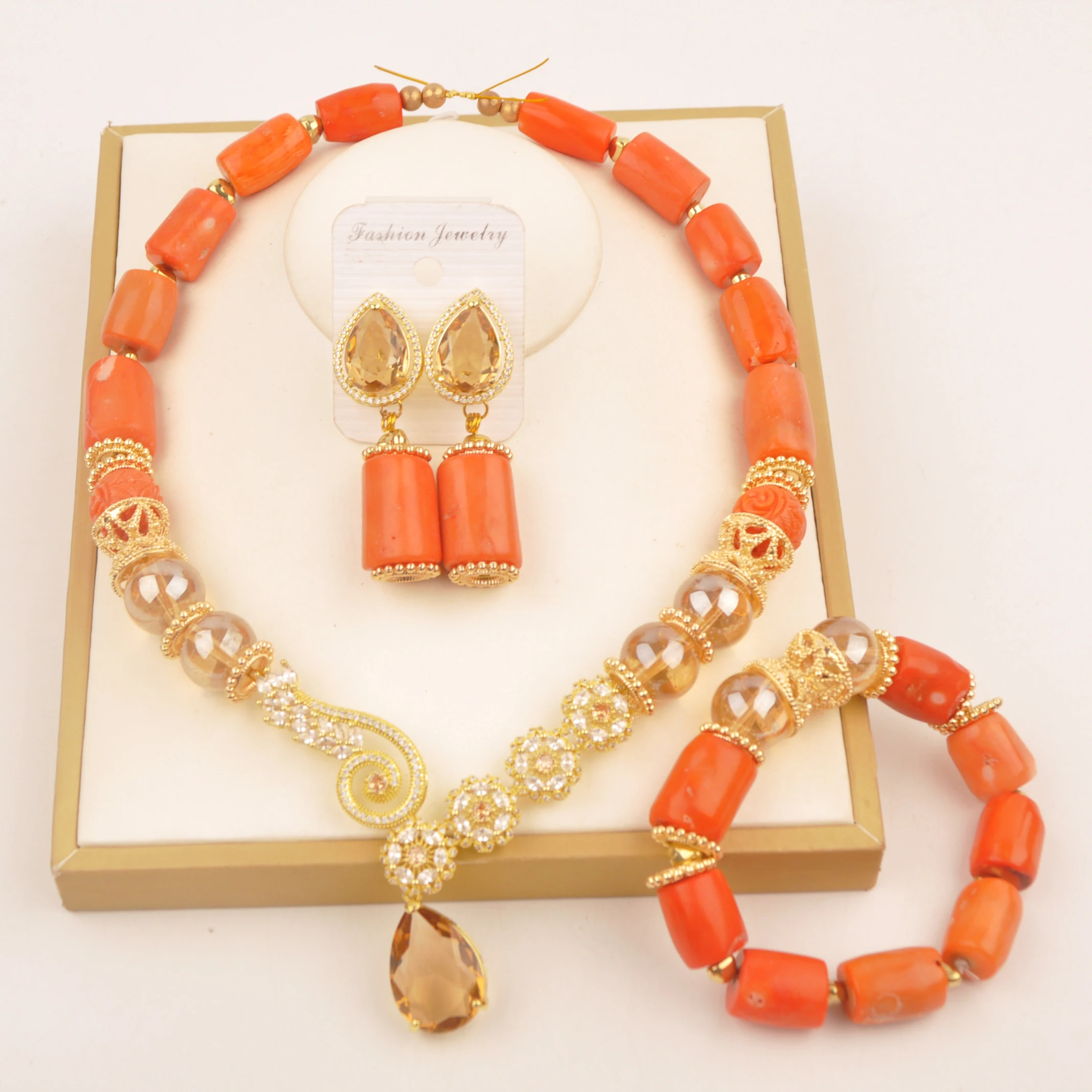 Natural coral African Collection Necklace Wedding Nigeria Fashion Orange jewelry