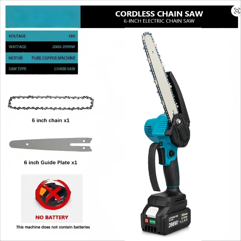 

6-Inch Mini Cordless Chainsaw Handheld Electric Power Tool for Tree Trimming Garden Saw Battery Operated Easy Cut Wood More