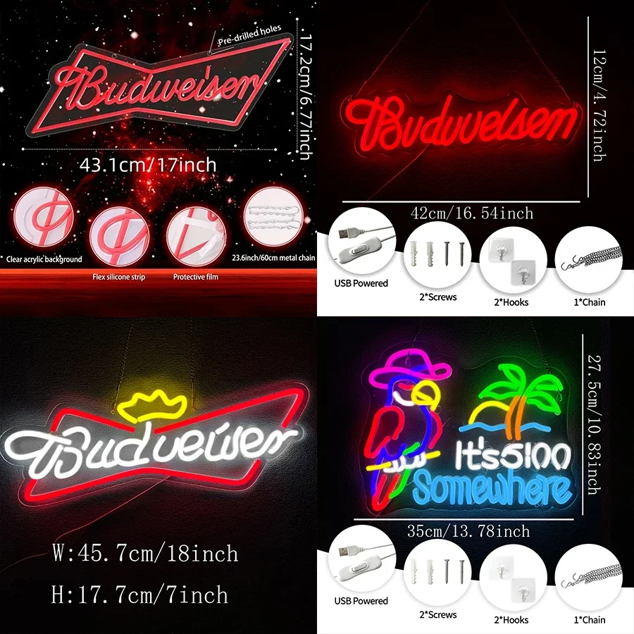 For Office Hotel Pub Cafe Birthday Party Man Cave Art Wall decor Neon Signs Beer Bar Club Bedroom Budweiser Bud Light Neon Signs view 2